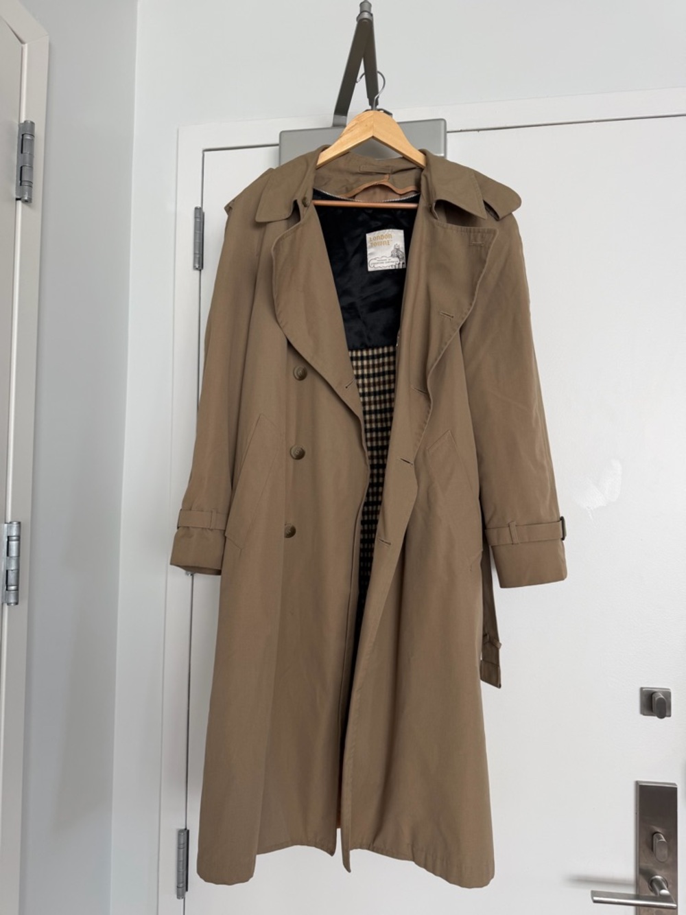 Vintage Khaki Trench Coat with Double-Breasted Front